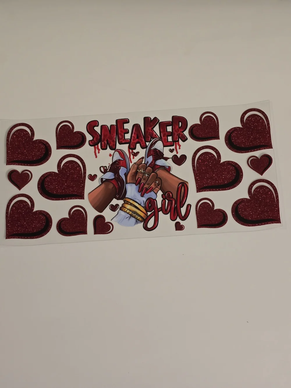 Sneaker Girl Heart UV DTF 16oz Cup Wrap Sticker Set